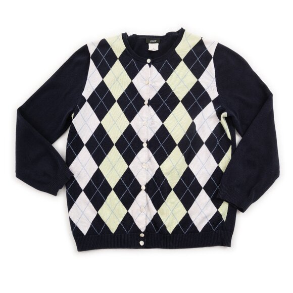 J. CREW navy argyle cardigan sweater size S - Picture 1 of 8